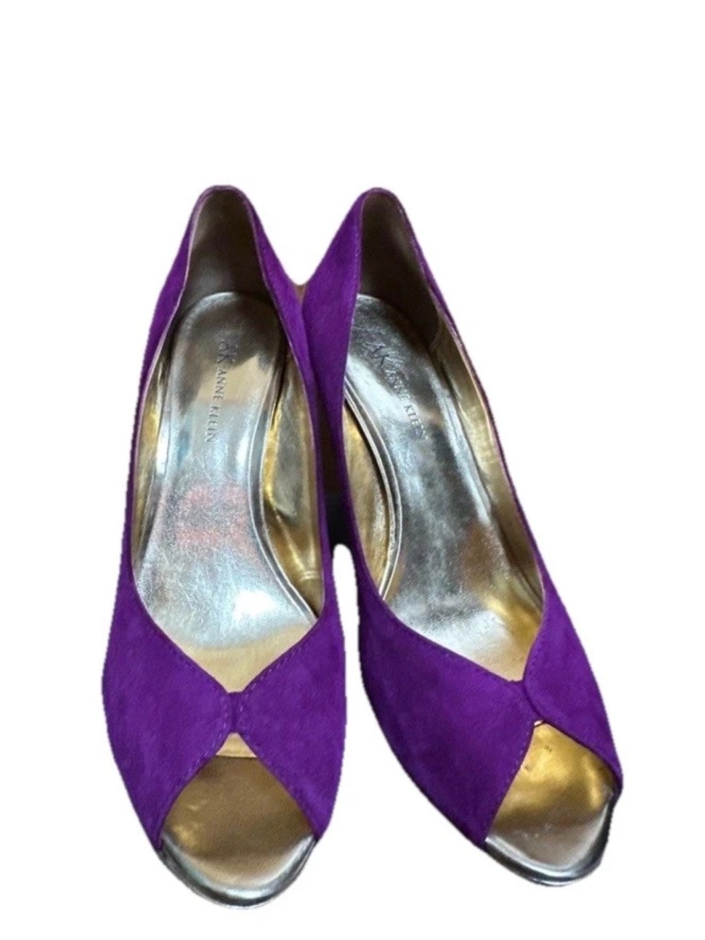 Anne Klein Leather Peep Toe Pumps Heels Size 8 (Plum)